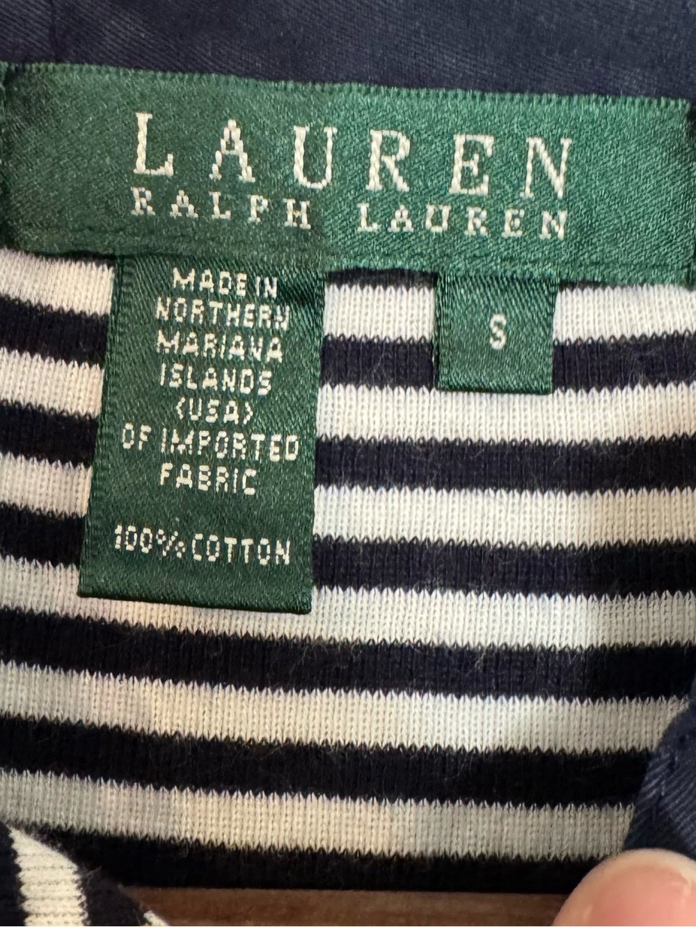 Lauren Ralph Lauren White Navy Blue Breton Striped Polo Shirt Stretch Small - Picture 6 of 7